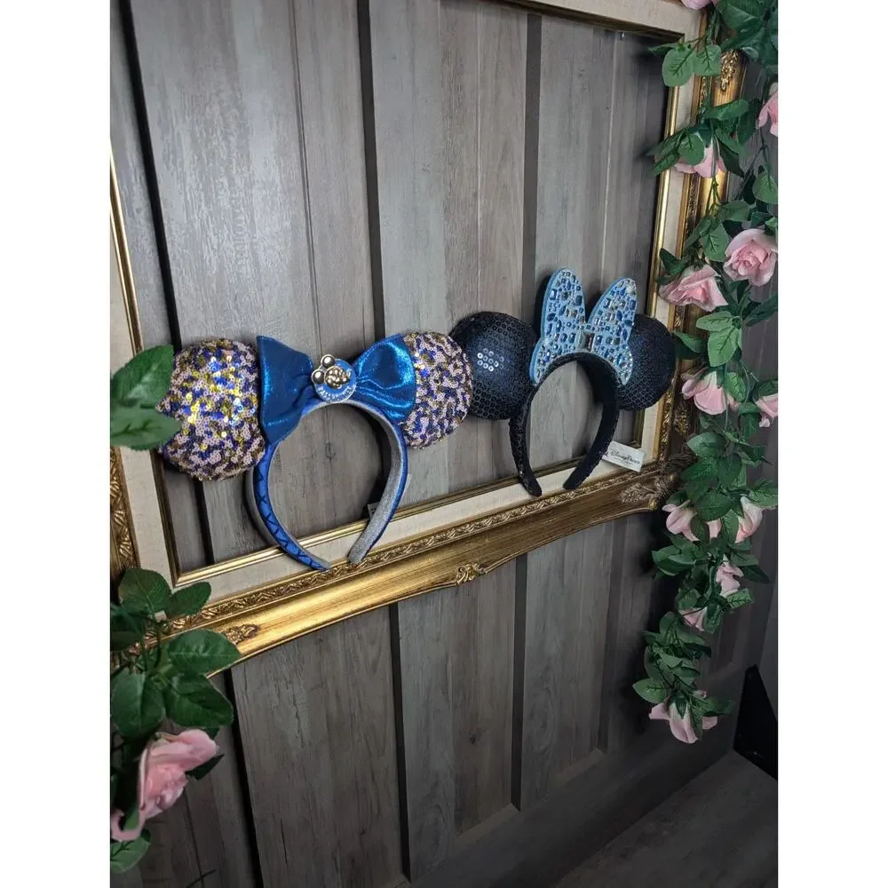 Disney Minnie & Mickey Mouse Sequin Bow Ear Headband Blue Purple Red Stars - Picture 3 of 6